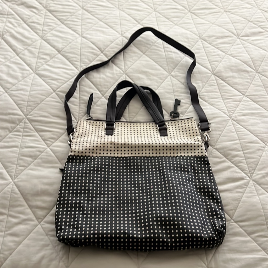 Fossil Handbag Polka Dot Black And Cream Crossbody Strap